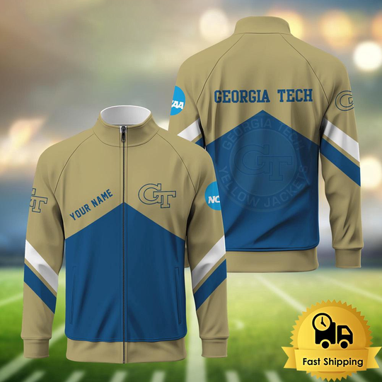 Georgia Tech Yellow Jackets Logo Custom Standing Neck Zipper Jacket