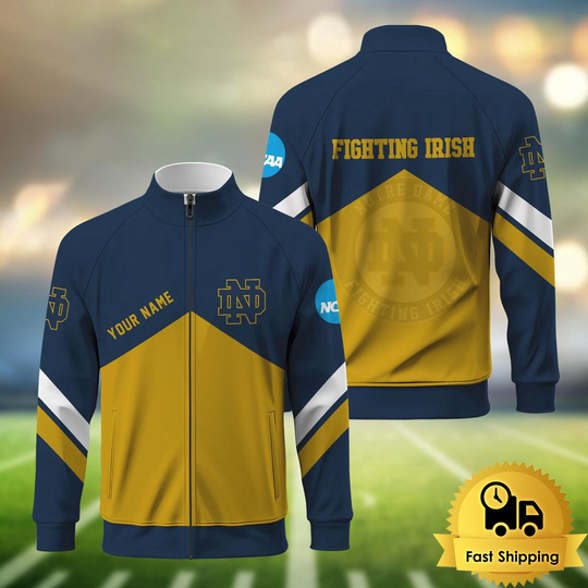 Notre Damee Fighting Irish Logo Custom Standing Neck Zipper Jacket