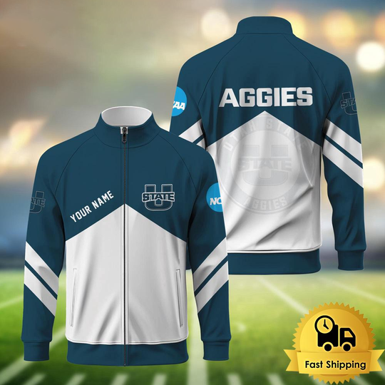 Discover Utah State Aggies Logo Custom Standing Neck Zipper Jacket