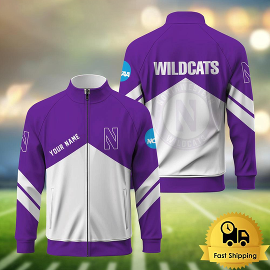 Northwestern Wildcats Logo Custom Standing Neck Zipper Jacket