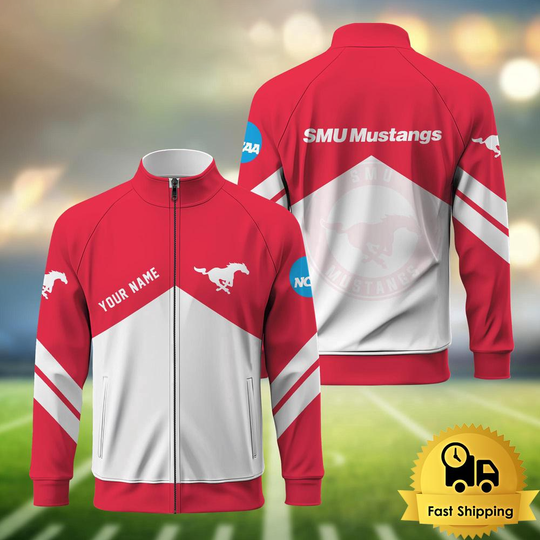 SMU Mustangs Logo Custom Standing Neck Zipper Jacket