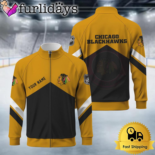 Chicago Blackhawkss Logo Custom Standing Neck Zipper Jacket
