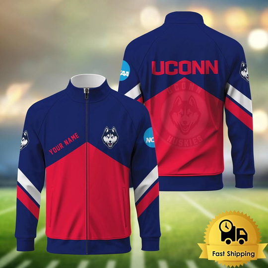 Discover Uconnn Huskies Logo Custom Standing Neck Zipper Jacket