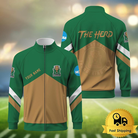 Discover Marshall Thundering Herd Logo Custom Standing Neck Zipper Jacket