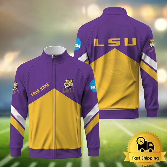 Discover LSU Tigers Logo Custom Standing Neck Zipper Jacket