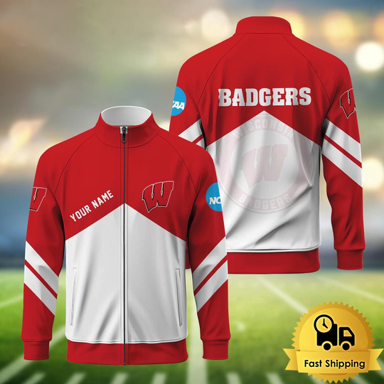 Wisconsin Badgerss Logo Custom Standing Neck Zipper Jacket
