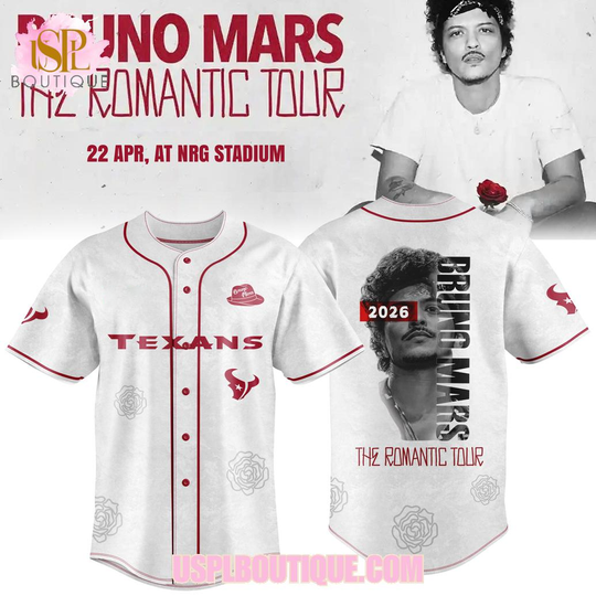 Discover Houston Texans x Bruno Mars The Romantic Tour 2026 Red Jersey