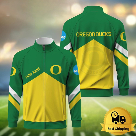 Discover Oregonn Ducks Logo Custom Standing Neck Zipper Jacket