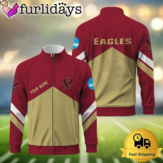 Boston College Eagless Logo Custom Standing Neck Zipper Jacket