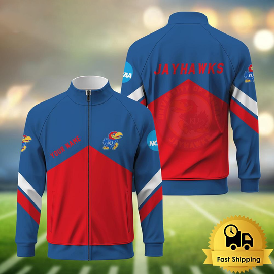 Kansas Jayhawk Logo Custom Standing Neck Zipper Jacket