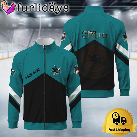 San Jose Sharks Logo Custom Standing Neck Zipper Jacket