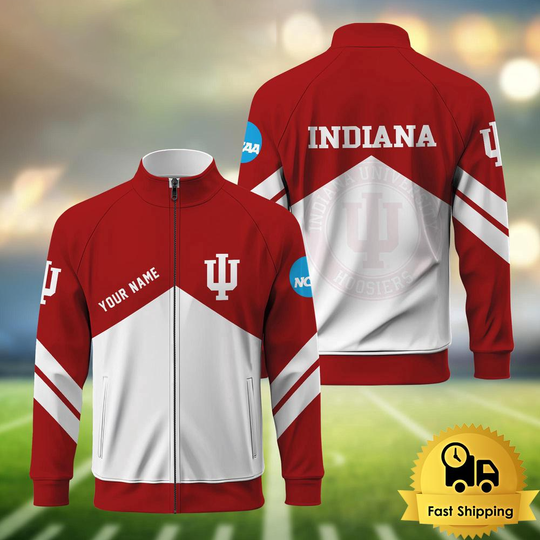 Indiana Hoosiers Logo Custom Standing Neck Zipper Jacket