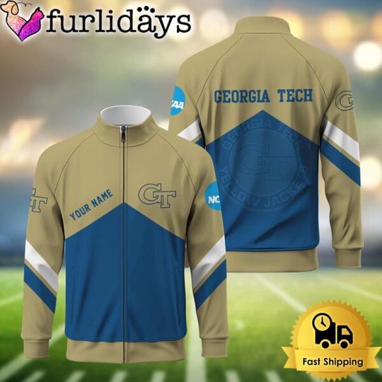 NCAA Georgia Tech Yellow Jackets Logo Custom Standing Neck Zipper Jacket