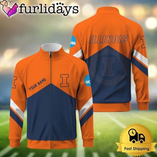 NCAA Illinois Fighting Illini Logo Custom Standing Neck Zipper Jacket