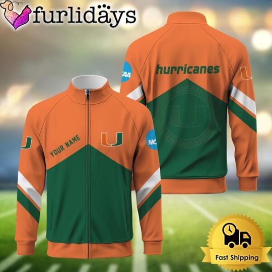 Discover NCAA Miami Hurricanes Logo Custom Standing Neck Zipper Jacket