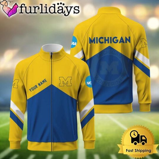 NCAA Michigan Wolverines Logo Custom Standing Neck Zipper Jacket
