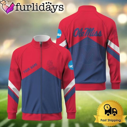 NCAA Ole Miss Rebels Logo Custom Standing Neck Zipper Jacket