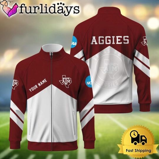 NCAA Texas A&ampM Aggies Logo Custom Standing Neck Zipper Jacket