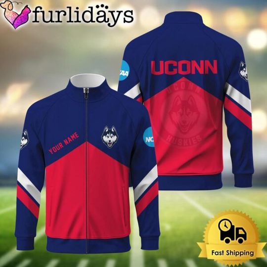 NCAA Uconn Huskies Logo Custom Standing Neck Zipper Jacket