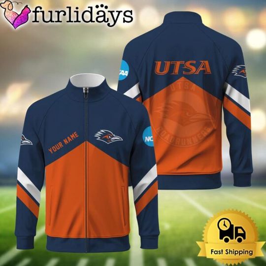 NCAA UTSA Roadrunners Logo Custom Standing Neck Zipper Jacket