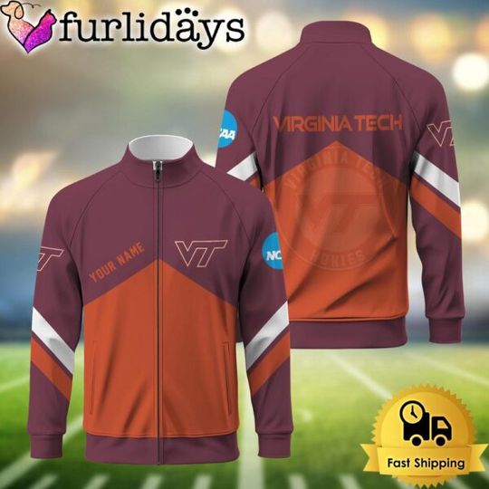 NCAA Virginia Tech Hokies Logo Custom Standing Neck Zipper Jacket