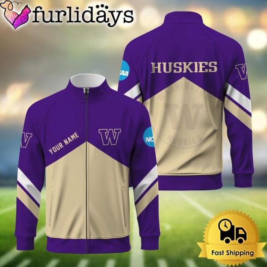 NCAA Washington Huskies Logo Custom Standing Neck Zipper Jacket
