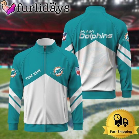 Miami Dolphins Logo Custom Standing Neck Zipper Jacket