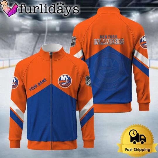 New York Islanders Logo Custom Standing Neck Zipper Jacket