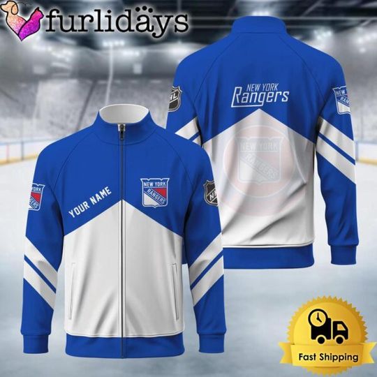 New York Rangers Logo Custom Standing Neck Zipper Jacket