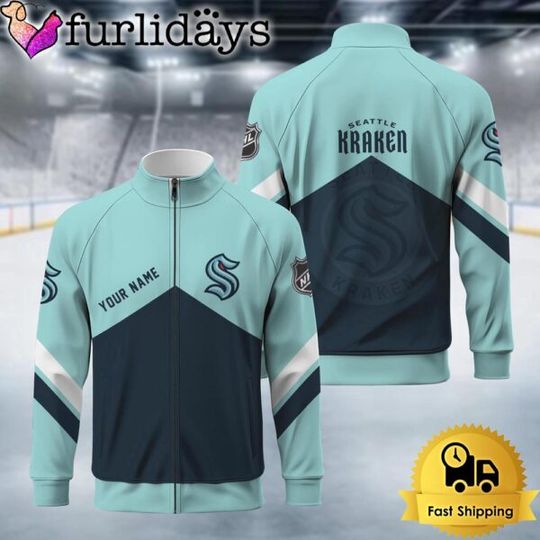 Discover Seattle Kraken Logo Custom Standing Neck Zipper Jacket