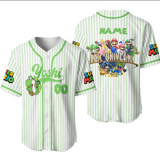 Custom Yoshi Jersey, Epic Universe Baseball Jerseys, Universe Park Trip 2025 Jersey Shirt, Epic Universe Family Jersey Kids Shirt