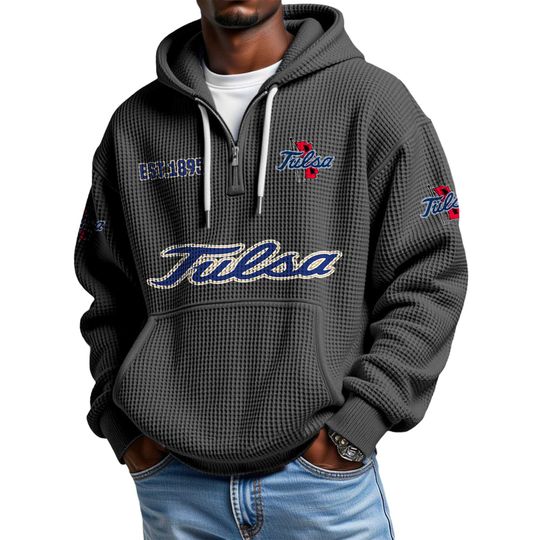 Tulsa EST 1895 Quarter Waffle Zip Hoodie