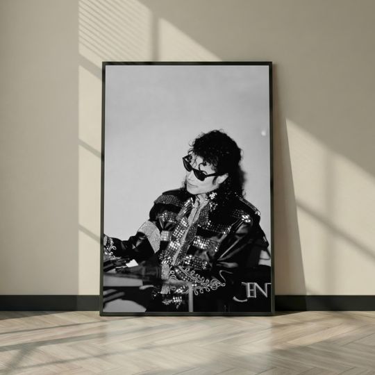 Discover Michael Jackson Black and White Poster Print, Rhinestone Jacket Sunglasses Portrait Wall Art, Pop Icon Music Room Decor Gift