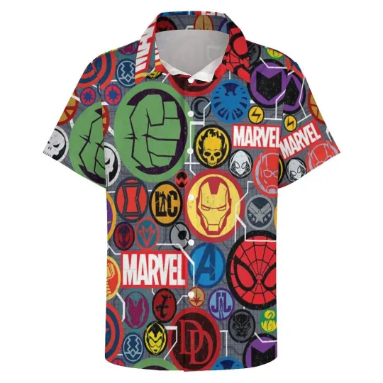 Disney Marvel Avengers Logo Pattern Casual Summer Beach Aloha Hawaiian Shirt