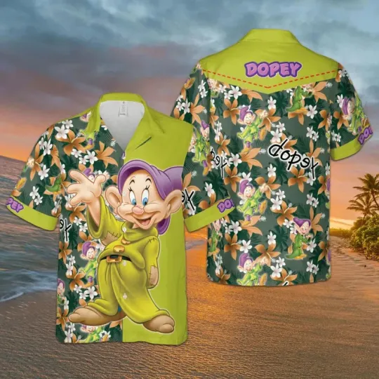 Discover Disney Dopey Dwarf Tropical Summer Vacation Aloha Hawaiian Shirt