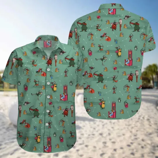 Disney Robin Hood Little John Sir His Prince John Moss Green Hawaiian Shirt