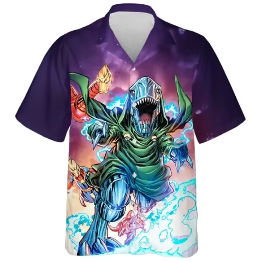Discover Disney Marvel Dinosaur Dooom Blue Fire Comic Art Hawaiian Shirt