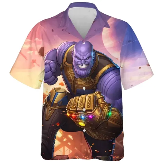 Disney Marvel Thanos Attack Comic Art Halloween Hawaiian Shirt