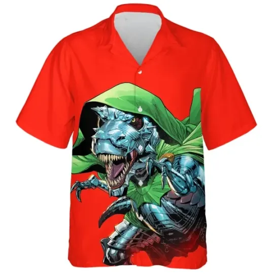Disney Marvel Dinosaur Dooom Red Background Comic Art Hawaiian Shirt