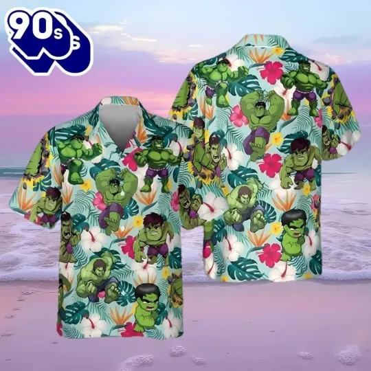 Disney Marvel Hulk Green Muscle Summer Aloha Hawaiian Shirt