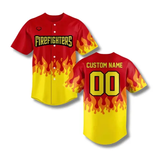 Discover Personalized Firefighters Baseball Jersey Shirt Custom Name Number Button Up Fla