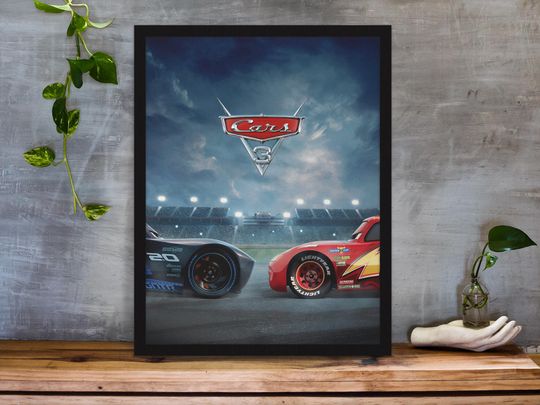 Discover Cars 3 Movie Poster  Lightning McQueen vs Jackson Storm  Disney Pixar Racing Wall Art