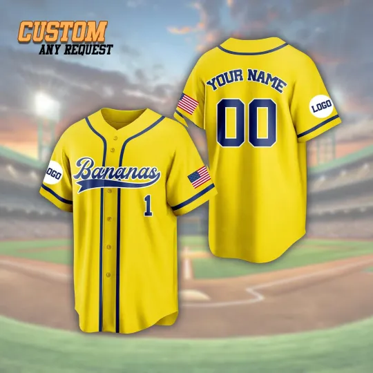 Discover Custom Yellow Baseball Jersey Personalized Team Name Number Logo Funny Bananas B
