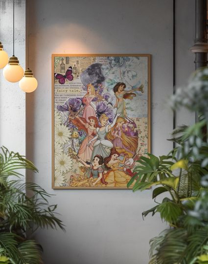 Discover Disney Princess Collage Poster Vintage Scrapbook Aesthetic Princess Wall Art Fairy Tale Decor
