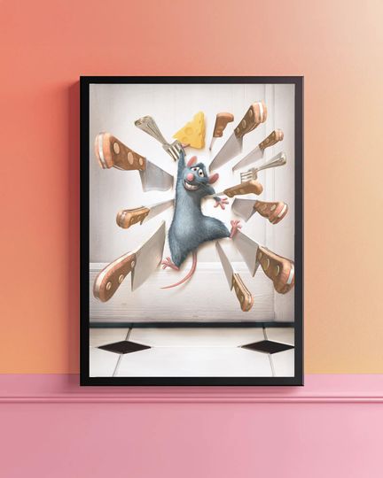 Ratatouille Poster, Funny Disney Wall Art, Remy Mouse Kitchen Decor, Pixar Movie Wall Poster