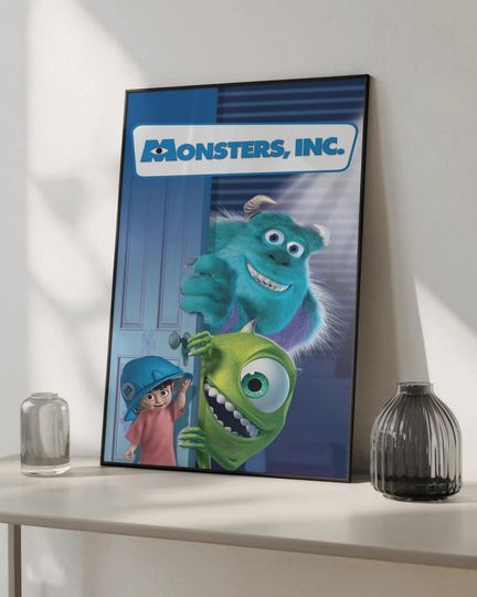 Discover Monsters Inc Poster, Mike Wazowski Sulley Wall Art, Disney Pixar Movie Print, Kids Room Decor