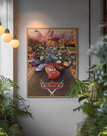 Disney Cars Movie Poster, Lightning McQueen & Mater Poster, Pixar Cars Wall Art  Kids Room Cartoon Decor