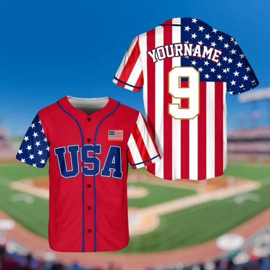 Discover USA Baseball Fan Jersey Custom Name Number Baseball Jersey Patriot Navy Red Whi