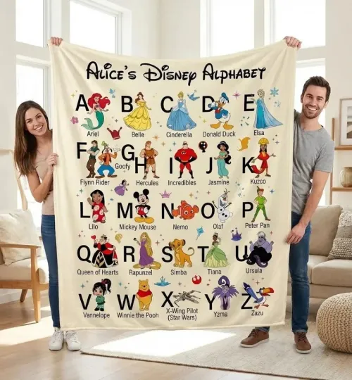 Discover Disney Cute Personalized  Princess Alphabet Fleece Blanket