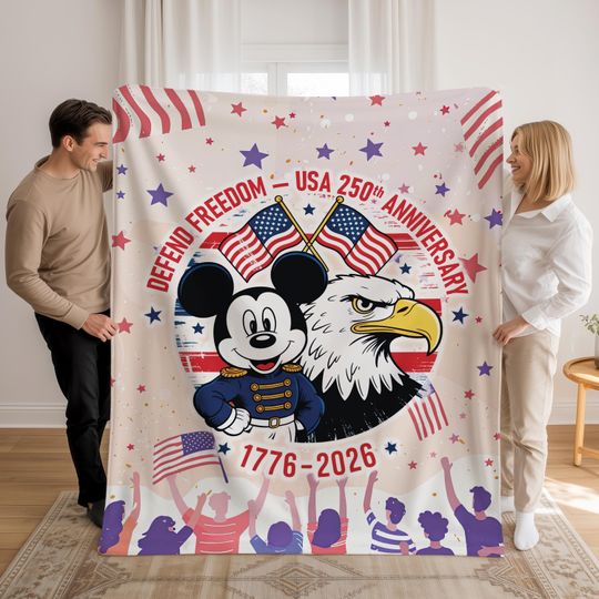 Disney USA 250th Anniversary Blanket,Patriotic Mickey And Eagle 1776-2026 Memorial Day,American Flag, Military Veteran Gift,Independence Day